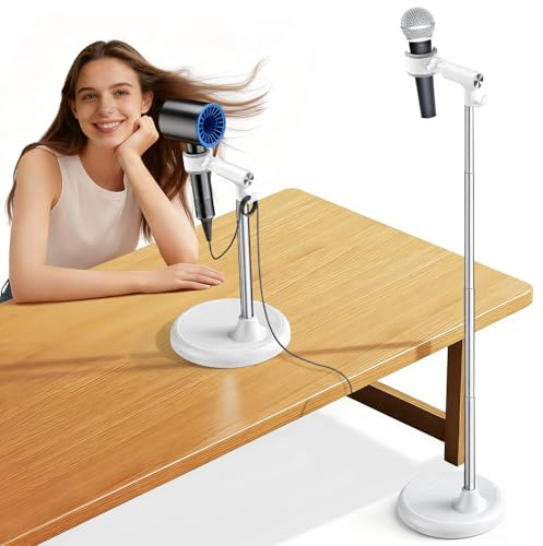 Jubor Supporto per Asciugacapelli da Pavimento, Regolabile in Altezza da 17 a 51 Pollici, Porta Asciugacapelli Senza Foratura Ruotabile a 360° per Bagno, Barbiere, Hotel