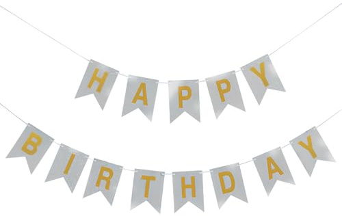 Silberne Happy Birthday Girlande, Dekorationen für Geburtstag, Wand- und Tür-Girlande für Männer, Frauen und Mädchen Party Deko
