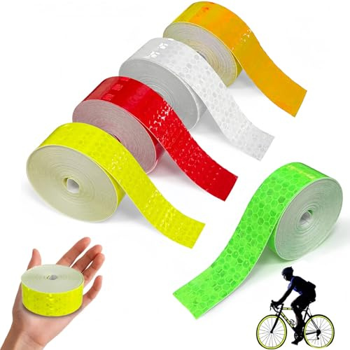 Nastro Catarifrangente Adesivo 25m, Set 5 Rotoli, Colori Rosso, Bianco, Giallo, Verde, Arancio, Alta Riflettenza, Facile da Usare, Adatto per Auto, Moto, Biciclette, Abbigliamento e Accessor