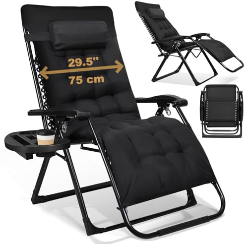 Ollewiellan XXL Schwerelosigkeitssessel 75cm Extra Breit, Klappliege inkl. Polsterauflage, Sonnenliege klappbar belastbar bis 200kg Gartenliege verstellbar, Relaxsessel für Balkon & Garten