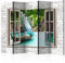 RAUMTEILER/PARAVENT B&D XXL - Paravent Raumteiler Innen Fensterblick Fenster Landschaft 225x172cm 5-teilig Einseitig Raumtrenner Trennwand Holz Room Divider Spanische Wand Raum Abtrennung blau beige