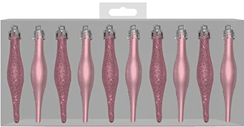 10 x Blush Pink Christmas Tree Droplet Decorations Mixed Matt & Glitter Finishes