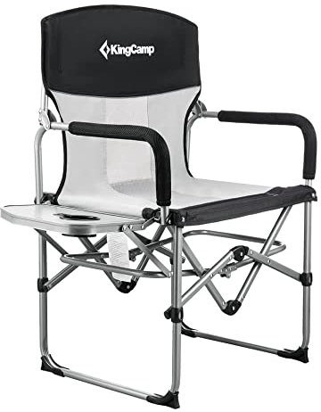 KingCamp Campingstuhl Klappbar Tragbar Regiestuhl Aluminium faltbar Angelstuhl mit Seitentisch bis 136kg Schwarz