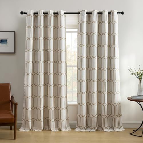 Elrene Home Fashions Kaiden Geometric Room-Darkening Window Curtain, Single Panel, 52 W x 95 L (1 Panel), Taupe