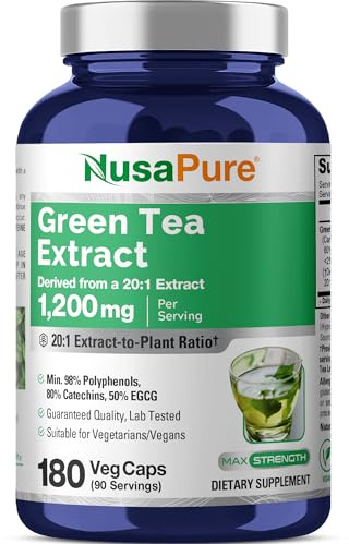 NusaPure Green Tea, 1200 mg, Non GMO, Vegan, 180 Veggie Caps - 90 Servings