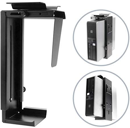 PRIMEMATIK AC65-0002-VCES - Soporte de Caja de Ordenador bajo Mesa o fijación a Pared Ajustable (88-203mm), Color Negro