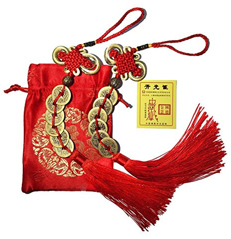 Chinesische Feng Shui münzen, Glücksmünzen, mit rotem endlosen Knoten, Dekoration für Reichtum und Erfolg, chinesisches Neujahr, 6 Münzen, Kaiser, Heimbüro-Dekorationen