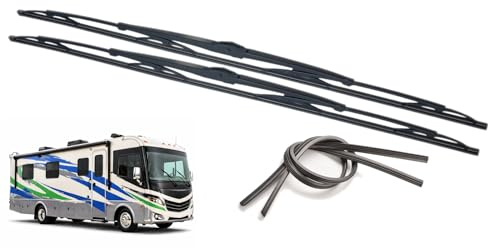 32 RV Windshield Wiper Blades, Set of 2, Fits 9mm & 12mm J-Hook Arms, Heavy Duty for Class A Motorhomes, Includes 2 Extra Rubber Refills