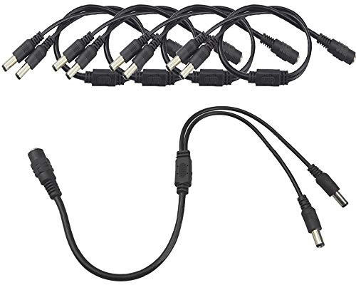 QitinDasen 5Pcs Premium DC Power Y Verteiler Kabel, 5.5 X 2.1mm DC 1 Buchse zu 2 Stecker Stromkabel, DC Power Splitter Cable Pigtail, für CCTV-Kamera LED-Streifenlicht
