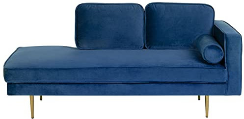 Chaiselongue Samt blau rechts goldenes Gestell mit Nackenrolle modern Miramas