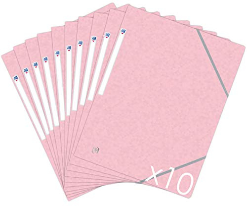 OXFORD Topfile+ Lot de 10 Chemises Cartonnées 3 Rabats Format A4 fermeture Elastiques - Pochettes Couleur Rose Pastel