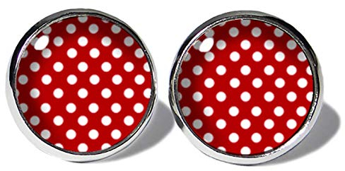 Punkte Weiss-Rot Ohrstecker ABOUKI Damen Mädchen Kind Kinder Edelstahl Ohrschmuck Motiv Polka Dots Rockabilly gepunktet handgefertigte Ohrringe silber-farben