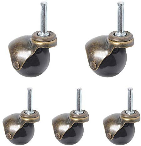 Lenkrollen, 2 Möbelrollen, Antik-Look, 360 Grad drehbare Kugelrollen, Ball Caster with Grip Ring Stem, für Sofa, Stuhl, Schrank, Bank, 4 Stück(5 Pieces)