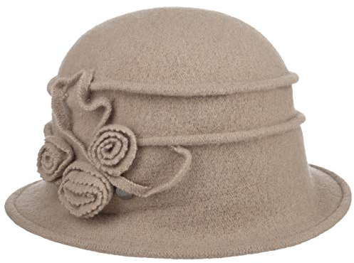 LIERYS Kapua Walkhut - Glockenform Filzhut mit Blume - Damen Herbst/Winter beige One Size