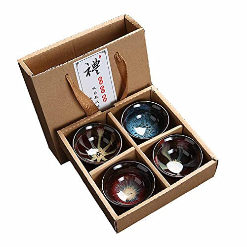 GOONSDS Tasse À Thé En Céramique, Ensemble De Tasses En Porcelaine 70ml, Lot De 4 Ensembles De Tasses Émaillées Flammées Artisanales Pour Cadeau,A