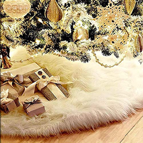 Flysee Gonna Albero di Natale, Bianco Tappeto Albero di Natale Gonna Base Tappetino Copertura per Albero di Natale Decorazione Capodanno casa Festa Forniture（48inch/120cm）