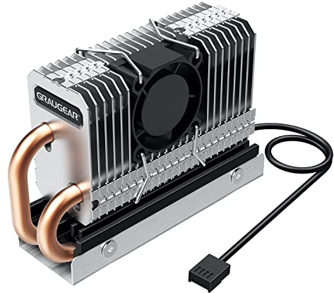 GRAUGEAR M.2 NVMe SSD Kühler 2280, geräuscharmer 25mm PWM-Lüfter mit Kupfer Heatpipe, Aluminium Lamellen, Leistungsstarke Kühlung für M.2 SSDs