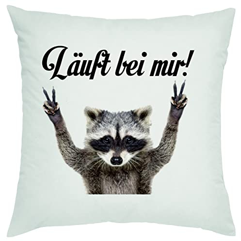 Crealuxe Läuft bei Mir Waschbär Zierkissen, Sofakissen, bedrucktes Kissen, Baumwollkissen
