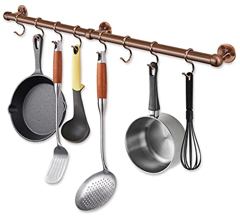 Rothley Stainless Steel Pot and Pan Hanger: 23.7 Inch Wall Mounted Hanging Pots and Pans Rack with Hooks (Antique Copper)