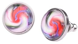 Adi Modeschmuck Ohrstecker 'Isa', originelle farbige Ornamente unter einem 12mm Glas Cabochon, handgefertigt in Berlin (Rot marmoriert)