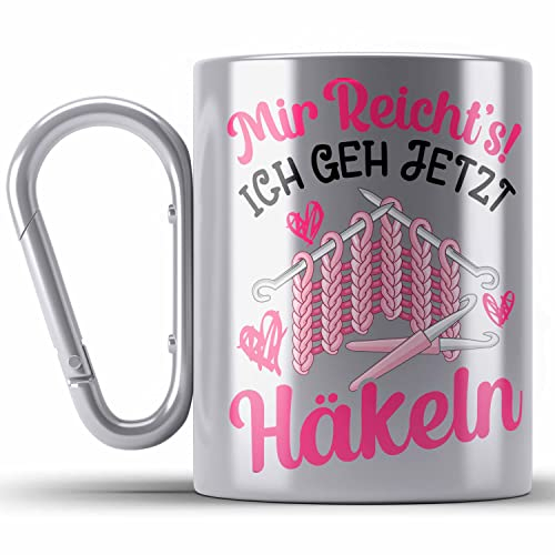 Trendation - Häkeln Zubehör Edelstahl Tasse Karabiner Geschenk Stricken Geschenke Häkel Oma Mir Reichts Ich Geh Häkeln (Silber)