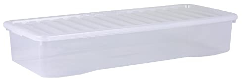 Wham Crystal 55L Long Under Bed Plastic Storage Boxes With Lids - Pack of 3. Clear, Large, Long, Strong, Stackable, Nestable (3x 55 Litre) Made in UK