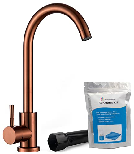 Home Range™ Brushed Rose Gold Kitchen Sink Mixer Tap | Comes with Cleaning and Fitting Kit | Luxurious 304 Stainless Steel Swivel Neck Single Lever Mono-bloc Tap | 5 Years Warranty