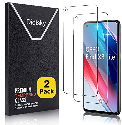 Didisky 2-Unidades Cristal Templado Protector de Pantalla para OPPO Find X3 Lite, Antihuellas, Sin Burbujas, Fácil de Limpiar, 9H Dureza,Transparente