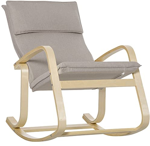 HOMCOM Schaukelstuhl Relaxstuhl Relaxsessel mit Kopfkissen Schaukelsessel Schwingsessel für Wohnzimmer, Schlafzimmer, Büro Bezug aus Polyester, Grau 67 x 95 x 95 cm