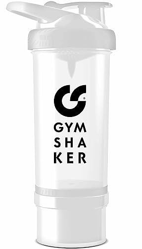 GYMSHAKER Shaker à protéines avec compartiment à poudre - Sans BPA - Avec graduation - Shaker à protéines - Blanc