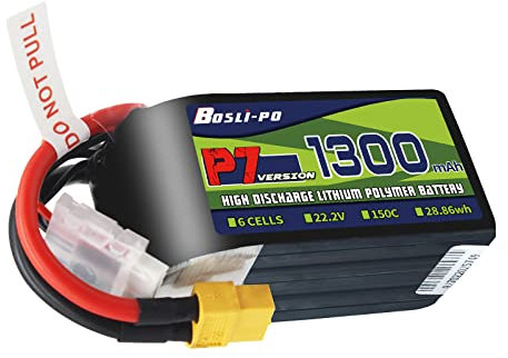 BosLi-Po 6S Lipo Battery 22.2V 1300mAh 150C High Discharge Rate Lipo Battery with XT-60 Plug for FPV Quadcopter Racing Drone RC Drone