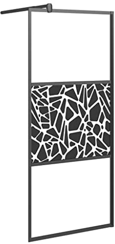 vidaXL Parete Doccia Walk in 90x195cm Vetro ESG con Design Pietre Nero
