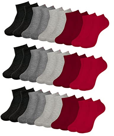 ONE STRANGE ROCK Sneaker Socken Herren Damen 5, 10, 15, 20, 30 Paar, Farbe:Grau/Rot - 10er Pack, Größe:43-46