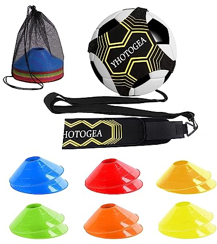 YHOTOGEA Kit Entrainement Foot, Football Kick Entraîneur Solo Entraînement et plots Sport 12 Cône, Cadeaux de Football pour Enfant et Adultes, Ceinture Réglable pour Ballon de Foot Taille 3/4/5