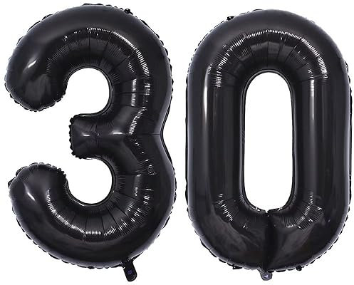 Vthoviwa 40 Zoll/18 Farbens Luftballon Zahlen 30 Schwarz, Luftballon 30. Geburtstag Foil Ballon, 0123456789,10-19,20-25,30,40,50,60,70,80,90, Folienballon 30 Party Dekoration Helium Unterstützen