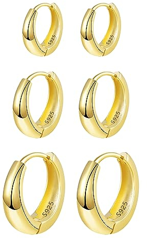ALEXCRAFT Creolen Ohrringe Gold Set Klein Damen Huggies Gold Hoop Earrings Ohrringe Set für Mehrere Ohrlöcher 3 Paar