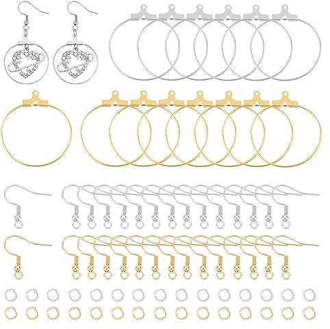 UNICRAFTALE 2 Colores Kit de Fabricación de Aretes de Bricolaje 24 Piezas Pendientes de Aro 40 Piezas Ganchos para Pendientes Acero Inoxidable Hipoalergénico Anillo de Alambre Pendientes