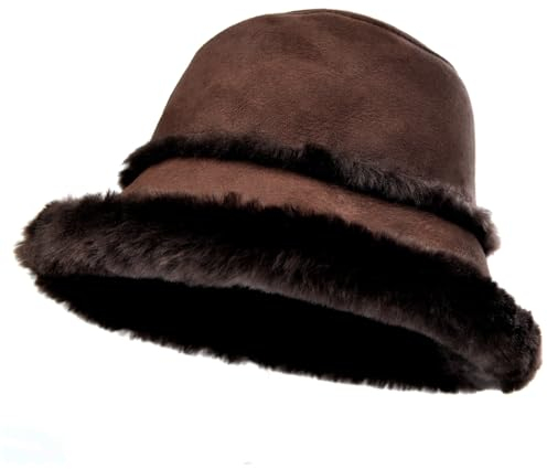Harssidanzar Winter Fischerhüte für Männer und Frauen Lammfell Shearling Leder Warme Hüte Mützen Caps CU608EU, Braun, Größe S