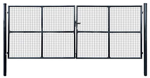 Homgoday Stabiles Gartentor Anthrazitgrau | Verzinkter Stahl mit Pulverbeschichtung | 415 x 200 cm | Sicherheitsschloss mit 3 Schlüsseln Model143377