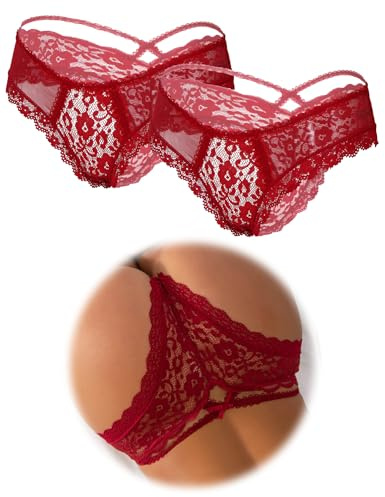 ohmydear Damen Höschen 1/2/3er Pack Sexy String Tanga Erotische Unterwäsche Große Größen Brazilian Slips Transparente Spitze Panty Atmungsaktiv Unterhosen
