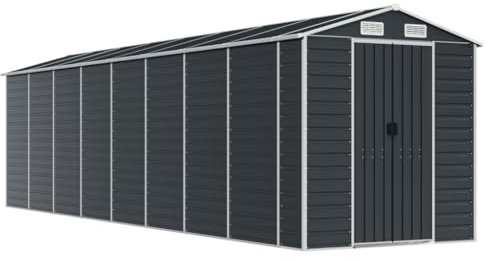 vidaXL Gerätehaus, Gartenhaus mit Schrägdach Griffe, Gartenschuppen Schuppen mit Stauraum, Geräteschuppen Metallschuppen, Anthrazit 191x725x198 cm Verzinkter Stahl