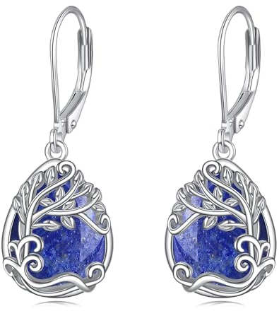 Lapislazuli Ohrringe für Damen 925 Sterling Silber Lebensbaum Ohrringe Leverback Baum des Lebens Schmuck Geschenke (BB-Baum des Lebens Lapislazuli)