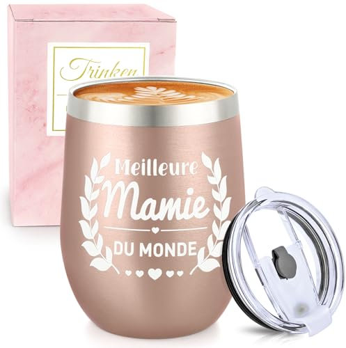 Miofula Cadeau Anniversaire Mamie, 360ml Tasse à café Isotherme-Meilleure Mamie du Monde, Cadeau Fête des Mamie Noël pour Mamie, Mug en Acier Inoxydable de Voyage pour Café Chaud et Froid, Lait et Thé