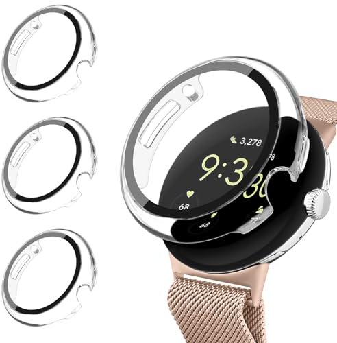 Vancle 3 Stück Hülle für Google Pixel Watch 2/Google Pixel Watch mit PC-Hard-Schutzhülle und Hartglas-Displayschutz, transparent