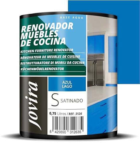 JOVIRA PINTURAS Vernice per rinnovare i mobili di cucina, bagno e porte, satinata all'acqua. (Blu Lago, 750 Millilitri)