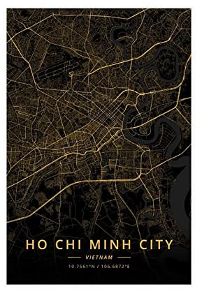 Ho-Chi-Minh-Stadt-Vietnam-Stadtkarten-Poster, Leinwand-Poster, Schlafzimmer-Dekor, Sportlandschaft, Büro, Raumdekoration, Geschenk, ungerahmt, 30 x 45 cm
