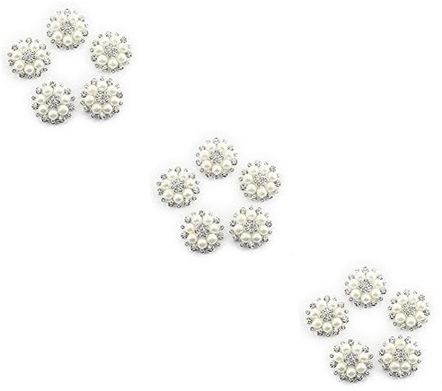 Housoutil 15pcs Rhinestone Pearl Buttons Craft Rhinestones for DIY Embellish Hairband Flat Back
