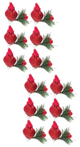 Ciieeo 12 STK Weihnachtsvogel Christbaumschmuck zartes Vogeldekor Weihnachtsdekorationen bürodeko Ornament Weihnachtsvögel-Dekor Festival-Dekor-Requisiten Feder Vogel schmücken rosa rot