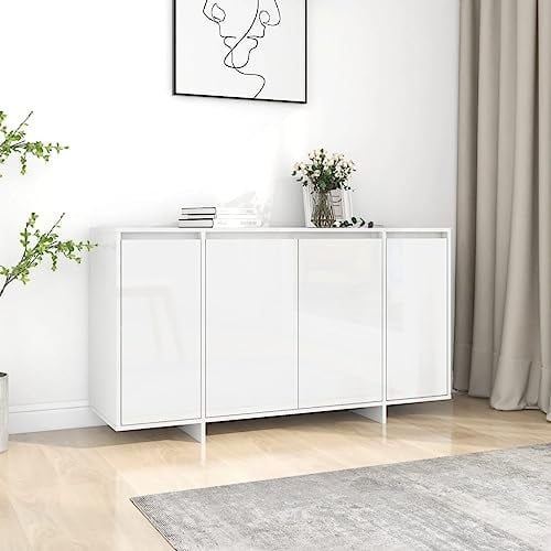 HETFTJN Sideboard, Vorratsschrank Apothekerschrank Vitrinenschrank Küchenschrank Geeignet für Office Flur Schlafzimmer Dorm Hochglanz-Weiß 135x41x75 cm Holzwerkstoff