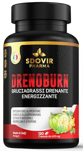 SDOVIR® DRENOBRN 120cps. Brucia Grassi Potenti Veloci; Glucomannano Forte Dimagrante; Termogenico. Blocca Fame Nervosa Potente; Dimagrante Forte Veloce Donna e Uomo; Acceleratore Metabolismo; Drenante